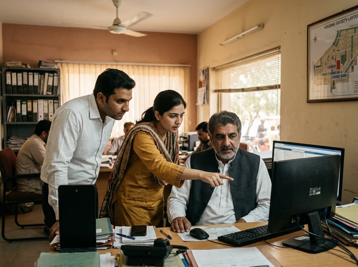 An agency owner and two of his agents look at a deal together on the office computer